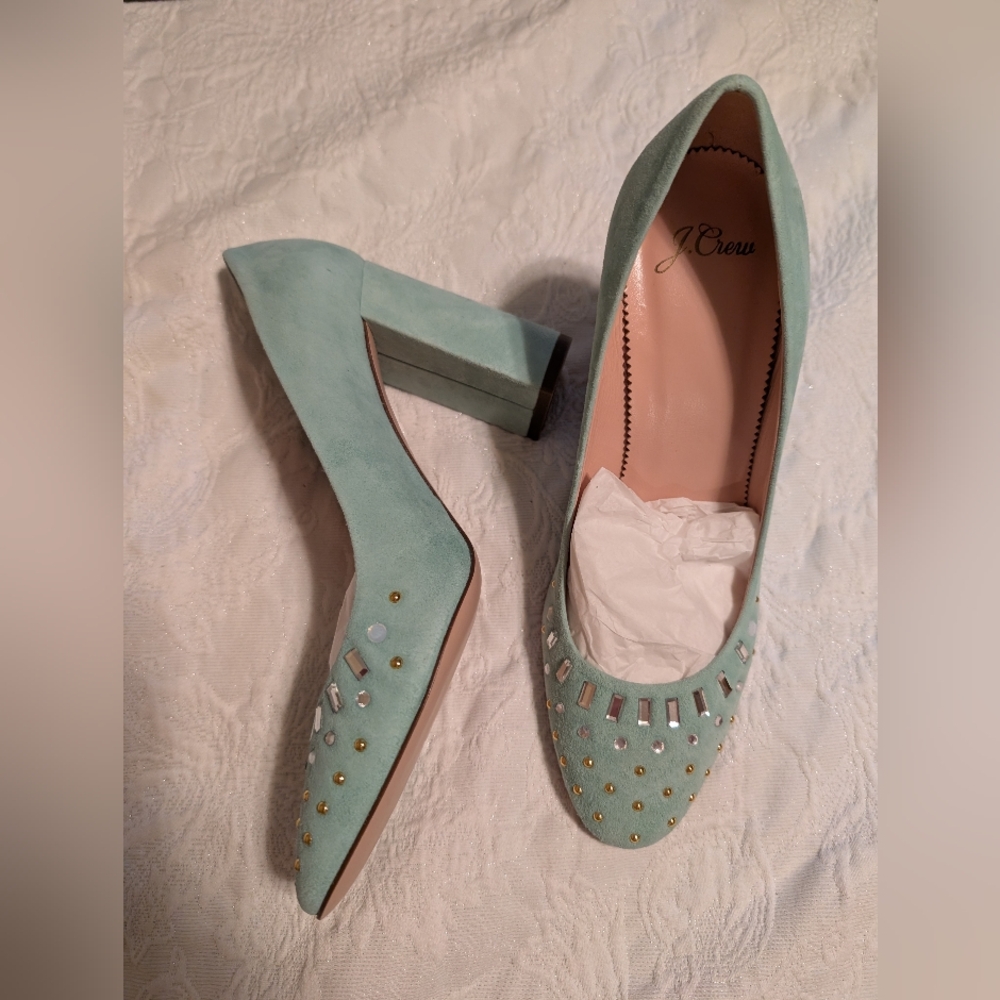 J. Crew Mint Green Embellished Heels